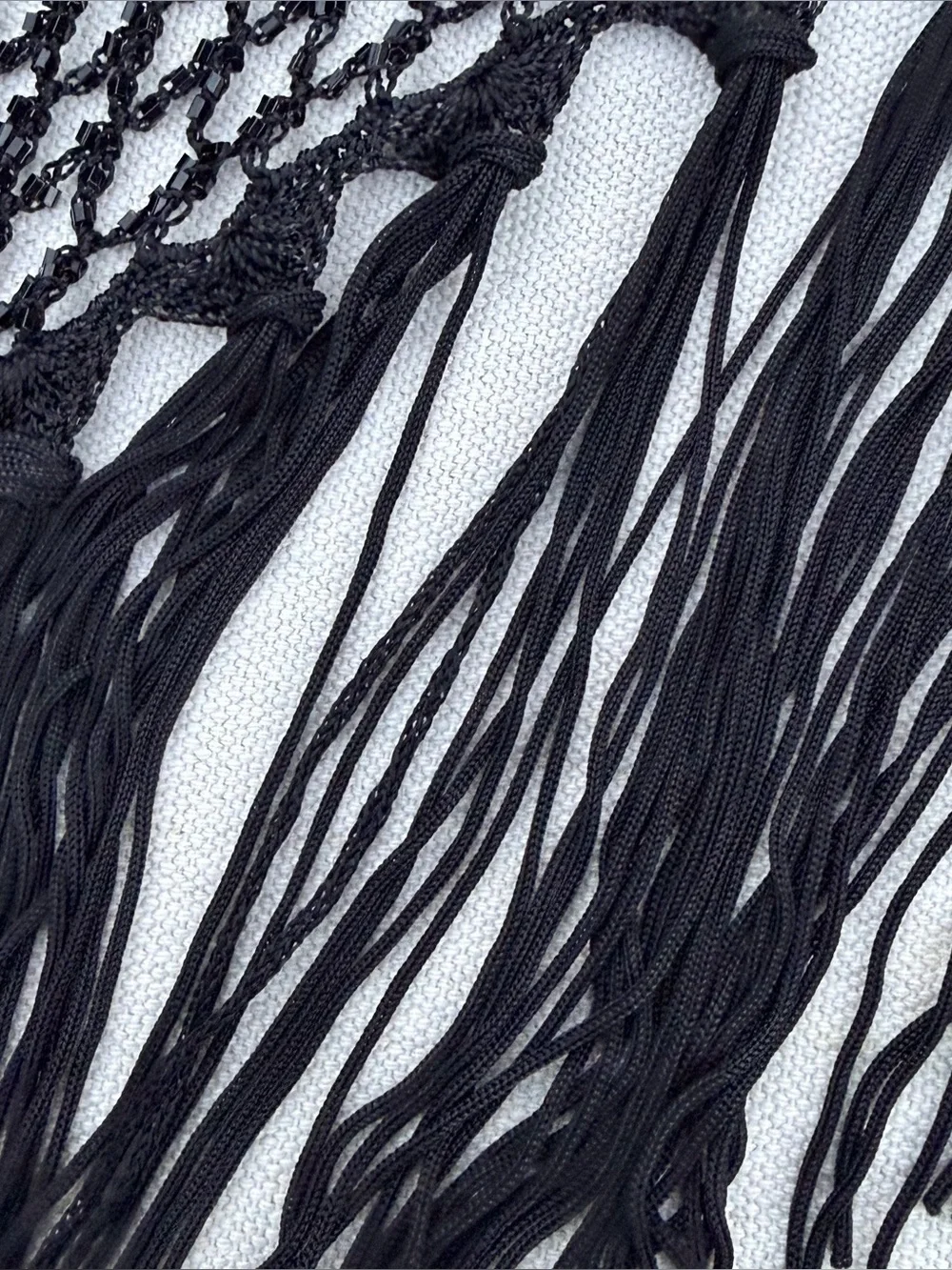 Black Crochet Beaded Fringe Shawl Wrap, Y2K Whimsygoth Festival Fairy Boho